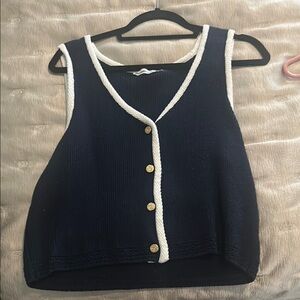 Abercrombie & Fitch Navy Blue Knit Top with White Trim
